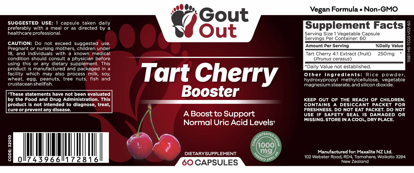 GoutOut® Tart Cherry Booster 60 Capsules (2 Months Supply)